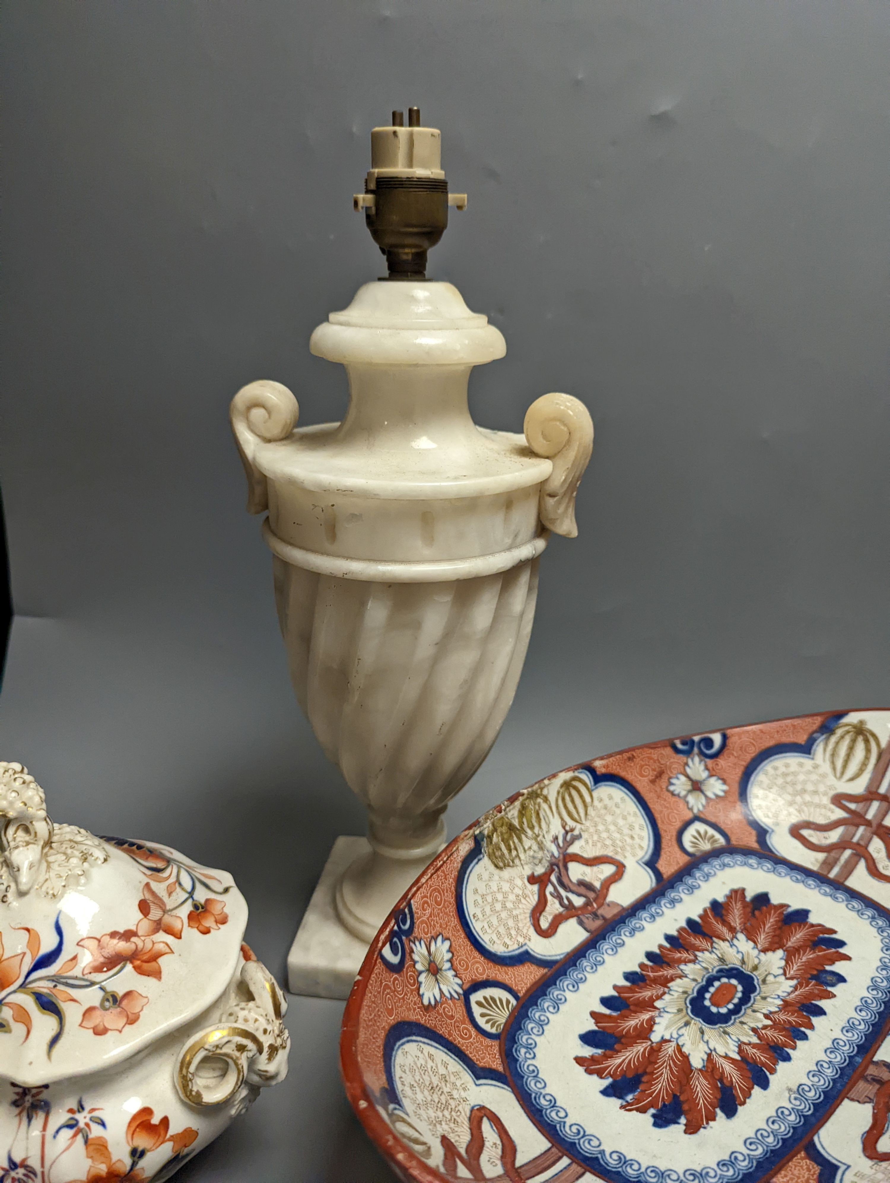 A quantity of mostly 19th century china and two lamps, 30 cms.